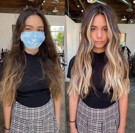 Balayage With Front Highlights, Balyage Long Hair Brunettes Cool Tone, Blonde Balayage Long Hair Brunettes, Dark Brown To Blonde Balayage Long, Baleage Blond Hair, Hair Contouring Blonde, Brunette With Blonde Front Pieces, Partial Balayage Vs Full Balayage, Brown Hair With Blonde Front Pieces