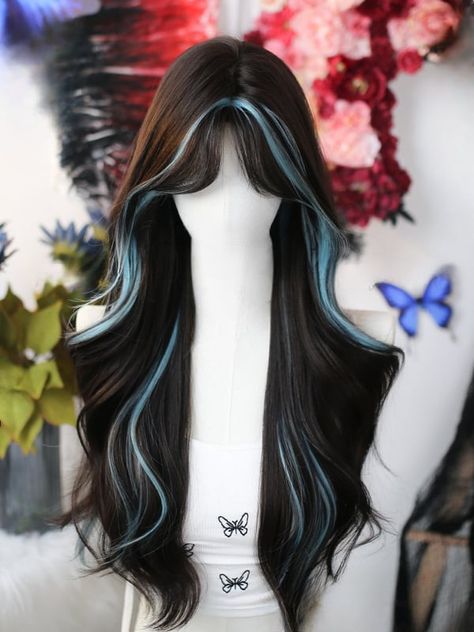 Step into a world of enchantment with our Dark Brown and Blue Highlight Long Wavy Synthetic Wig. This stunning wig features a rich dark brown base seamlessly interwoven with striking blue highlights, creating a mesmerizing contrast that is both bold and sophisticated. The long, wavy locks cascade beautifully, adding volume and dimension to your look. Garment Size SizeFree SizeHair Length65 Colored Highlights In Dark Brown Hair, Cute Hair For Brown Hair, Brown Blonde And Blue Hair, Periwinkle Highlights, Very Long Wavy Hair, Hairstyles For Long Black Hair, Brown And Blue Hair, Blue And Brown Hair, Long And Wavy Hair