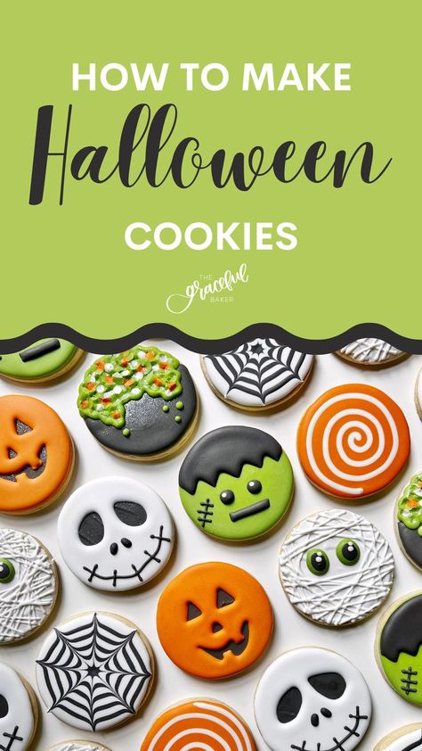 Cookies For Beginners, Icing Cookies Tutorial, Halloween Icing, Halloween Cookie Designs, Fun Halloween Desserts, Halloween Sugar Cookies Decorated, Easy Halloween Cookies, Spooky Music, Halloween Cookie Recipes