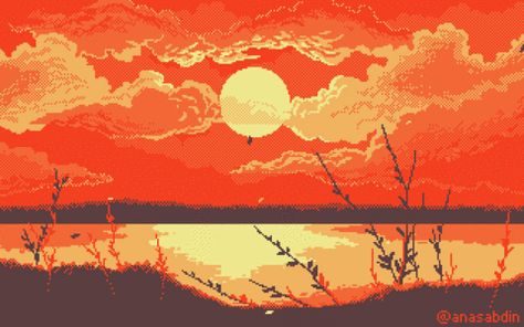 via GIPHY Pixel Art Landscape, Pixel Art Background, Pixel Animation, Arte 8 Bits, Sunset Lake, 8bit Art, Cool Pixel Art, Arte Van Gogh, Amazing Gifs