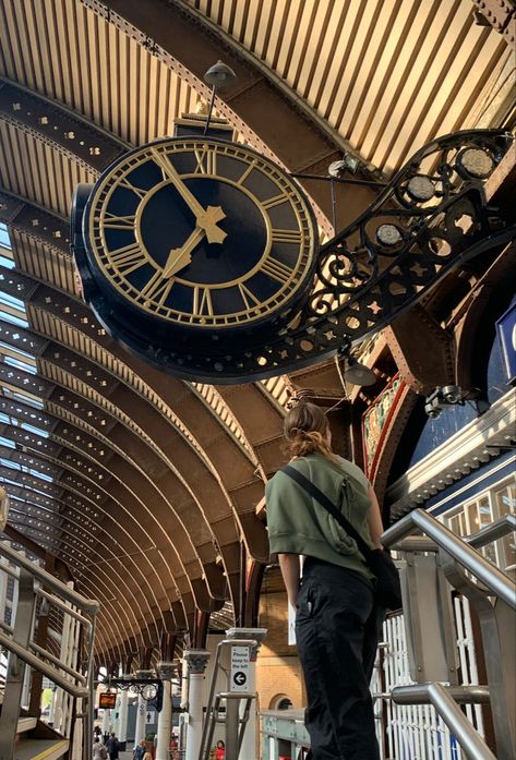 Candid | uk | york | train station | clock | aesthetic | outfit Space Train Aesthetic, Train Stations Aesthetic, Old Train Aesthetic, Train Conductor Outfit, Old Train Station Aesthetic, Train Travel Aesthetic, Train Station Aesthetic, Train Aesthetic, Platforms Aesthetic