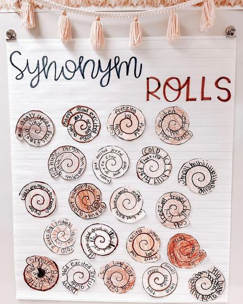 Synonym Cinnamon Rolls, Fun Teacher Activities Classroom, Classroom Decor Language Arts, Second Grade Classroom Activities, Synonym Rolls Activity, Cute Teaching Ideas, Second Grade Teaching Ideas, 2nd Grade Teaching Ideas, Literacy Teacher Classroom