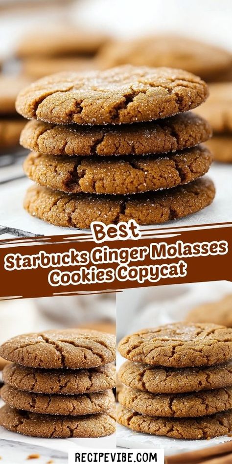 Who can resist the warm, spicy aroma of ginger molasses cookies during the holiday season? This copycat recipe brings Starbucks' festive treats right to your kitchen. Perfect for sharing at Christmas gatherings, be sure to save this delightful recipe for your holiday baking adventures! Starbucks Molasses Cookie Recipe, Ginger Spice Cookie Recipe, Ginger Spice Cookies, Ginger Cookies Christmas, Starbucks Cookies, Spice Cookie Recipes, Molasses Recipes, Ginger Cookie Recipes, Chewy Molasses Cookies