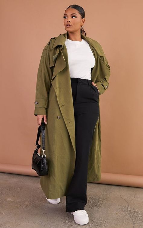 Plus Trench Coat Outfit, Trench Coat Plus Size, Plus Size Trench Coat, Oversized Trench, Green Trench Coat, Khaki Trench Coat, Oversized Trench Coat, Trench Coat Outfit, Hooded Trench Coat