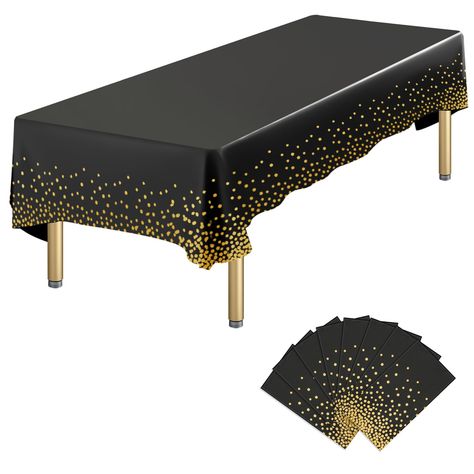 PRICES MAY VARY. Product Includes: 8 packs disposable black tablecloth plastic with gold polka dots, the size of the table cloth is 54 x 108 Inch, it is a tablecloth specially designed for rectangle table, the rectangle tablecloth is suitable for a table that seats 10-12 people. Reliable Material: the plastic tablecloths rectangular is made of high quality PEVA material, it is oil proof, waterproof and stain resistant, can protect your rectangle table and keep your table clean, it is also a grea Plastic Table Cloth, Graduation Table Decorations, Masquerade Theme, Black Tablecloth, Retirement Party Decorations, Party Table Cloth, Plastic Table, Anniversary Decorations, Plastic Tablecloth