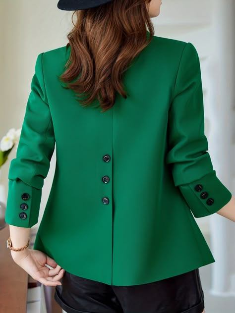 Blazer Casual, Blouse Casual Fashion, Lapel Blazer, Professional Attire, Autumn Fashion Casual, Casual Blazer, Sleeves Pattern, Classy Dress, Green Jacket