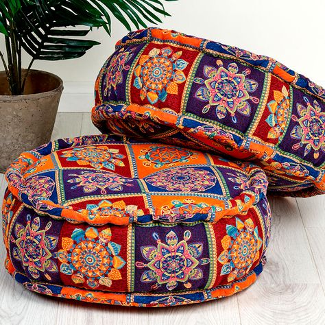 Round Boho Floor Cushions Project Diy Floor Cushion, Round Floor Cushion, Round Cushions, Boho Floor Pillows, Sewing Cushions, Boho Floor, Diy Cushion, Sewing Pillows, Diy Flooring