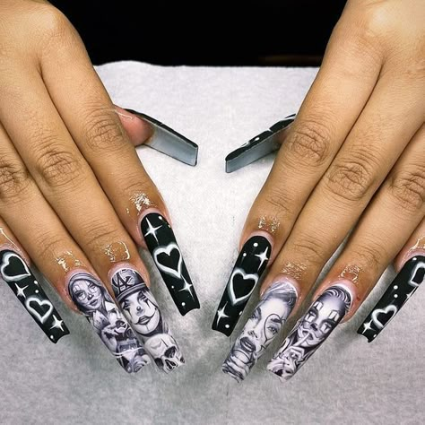 Chicano Nails Designs, Simple Baddie Nail Ideas, Chicana Nails Acrylic, Cholo Nails, Chola Nails Designs, Gangster Nails Designs, Chola Nails Acrylic, Chola Nails, Gangster Nails