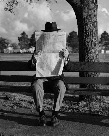 by H. ARMSTRONG ROBERTS H Armstrong Roberts Photography, Newspaper Drawing, Bnw Photography, Man Sitting, Old Newspaper, Photo Vintage, Photo Reference, Newspaper, Park Bench