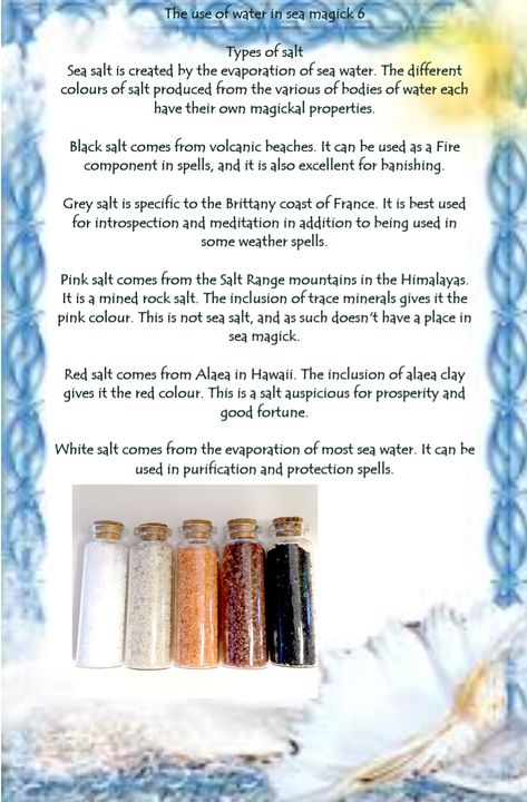 The use of water in sea magick 6 Sea Witch Potion, Rain Water Magick, Sea Water Witchcraft, Sea Salt Magical Properties, Salt Magick, Sea Magick, Sea Witchcraft, Water Witchcraft, Water Magick