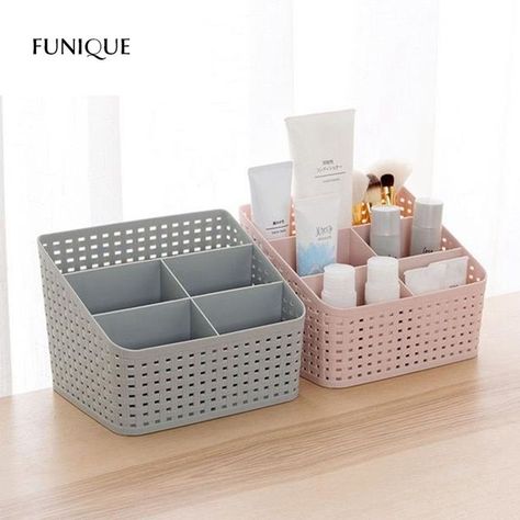 Rangement Makeup, Penyimpanan Makeup, Plastic Storage Drawers, Stationary Storage, Makeup Storage Box, Bedroom Desk, Desktop Storage, Home Office Organization, Organization Boxes