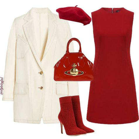 Red And Cream Dress, Red Outfit Elegant, Cream Red Outfit, Red Outfits Classy, Cream And Red Outfits, Red Classy Outfits, Cream And Black Outfits, Red Elegant Outfit, Red Style Aesthetic