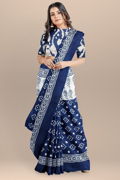 Indigo Print Saree, Suti Saree, Batik Print Saree, Contemporary Saree, Style Batik, Indigo Saree, Desi Attire, Indigo Pattern, Blouse Ideas