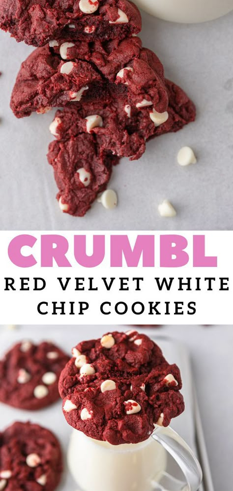 Red Velvet Chocolate Chip Cookies, Crumbl Copycat, Red Velvet Cookie Recipe, Red Velvet Chocolate, Giant Cookies, Crumble Cookie Recipe, Lifestyle Of A Foodie, Crumble Cookie, Velvet Cookies