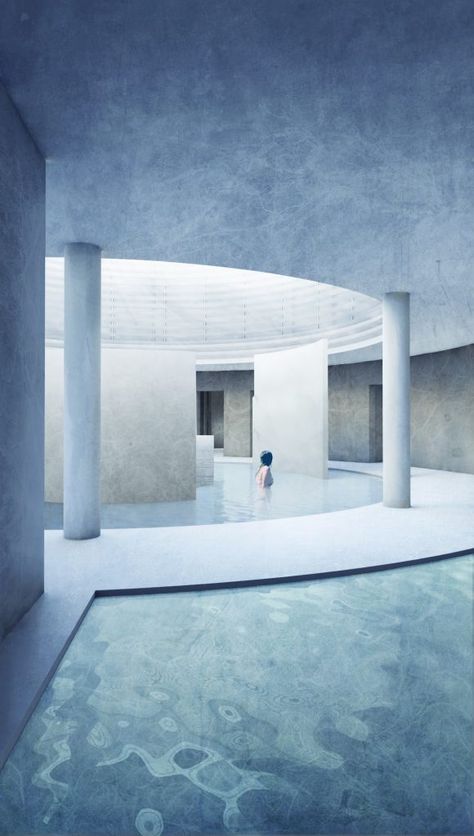 Center for therapy and sensory stimulation - KooZA/rch Bathhouse Ideas, Water Architecture, Dreamscape Architecture, Internal Courtyard, Sensory Stimulation, Thermal Bath, Types Of Rooms, Architecture Rendering, Space Architecture