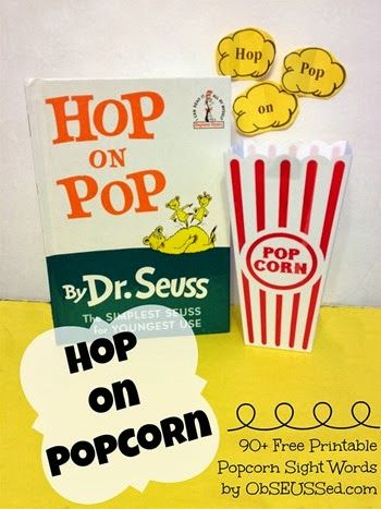 Dr. Seuss Hop on Pop, Free Printable Sight Word game Dr. Suess, Book Themed Activities, Popcorn Words, Family Literacy Night, Dr Seuss Classroom, Hop On Pop, Schedule Organizer, Dr Seuss Activities, Sight Word Fun