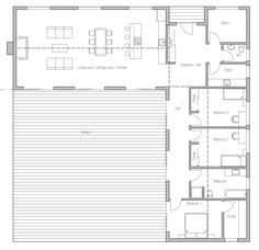 L-shaped basic design, add rooms as needed, use the inside of the L as a deck to protect from the wind. L Shaped House Plans, L Shaped House, House Design Exterior, Casa Country, Building A Container Home, House Layout Plans, Container House Plans, Plans Modern, Bungalow House