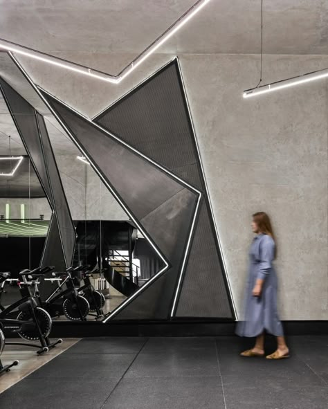 Parking Garage Entrance, Motorcycle Showroom Design, Commercial Gym Design, Car Showroom Design, Gym Design Interior, Futuristic Building, Yoga Studio Design, Small House Interior Design, Cladding Panels