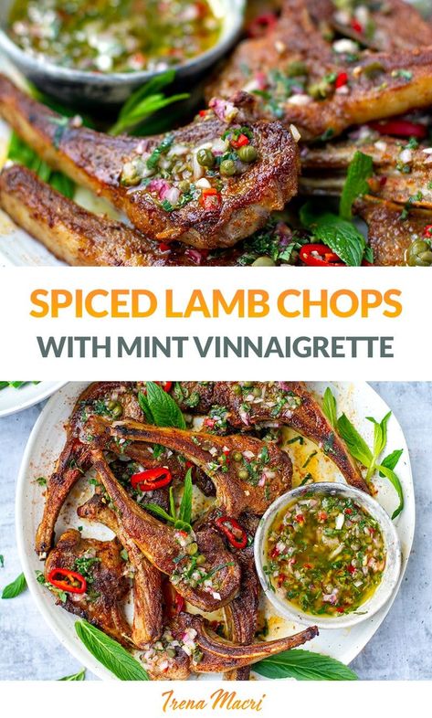 Lamb Cutlets Recipe, Small Thanksgiving Dinner, Healthy Lamb Recipes, Steamed Greens, Small Thanksgiving, Lamb Cutlets, Noom Recipes, Spiced Lamb, Paleo Dinner Recipes