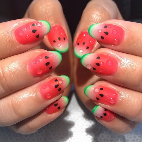 Watermelon Nail Designs, Watermelon Nail Art, Summer Drip, Pineapple Nails, Fruit Nail Designs, Fruit Nails, Fruit Nail, Fruit Nail Art, Watermelon Nails