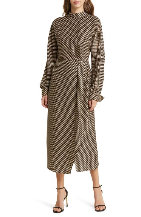 ZOE AND CLAIRE Squiggle Line Long Sleeve Mock Neck Midi Dress available at #nordstromrack Mock Neck Midi Dress, Daytime Dresses, Long Sleeve Midi, Fashion 2018, Nordstrom Dresses, Mock Neck, Sundress, Fall Outfits, Shopping Outfit