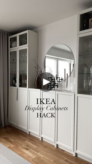 277K views · 5.3K reactions | @elinsdesign_ shared an IKEA hack transforming a Billy Oxberg bookcase with height extensions, glass doors, Billsbro handles, and an LED strip, adding a bright touch to her kitchen. Initially, she had to repaint the originally black cabinets white, and the update to stainless steel handles significantly improved the aesthetic.  For more ideas and inspiration, be sure to check out Elin’s page @elinsdesign_  . . . #ikeahack #ikea#ikeahome #ikeaideas #ikealover #interiordesign #diy #HomeDecor #diyideas #diyproject #home #HomeDIY #InteriorDesign #billybookcase | DIY - IKEA Hack | ikeahack · preecieee • Original audio Ikea Billy/oxberg, Ikea Oxberg Billy Bookcases, Buffet Billy Ikea, Ikea Billy Cabinet Hack, Billy Glass Door Bookcase, Ikea Billy Entryway, Ikea Billy Dining Room, Billy Bookcase In Kitchen, Billy Ikea Kitchen