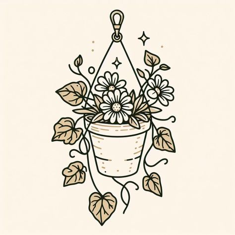 Aesthetic Line Drawing, Flower Pot Tattoo Ideas, Simple Cottage Core Drawings, Cottage Core Drawings Easy, Strawberry Jam Tattoo, Simple Cottagecore Doodles, Garden Flash Tattoo, Cottage Core Flash Tattoo, Cottagecore Flash Sheet