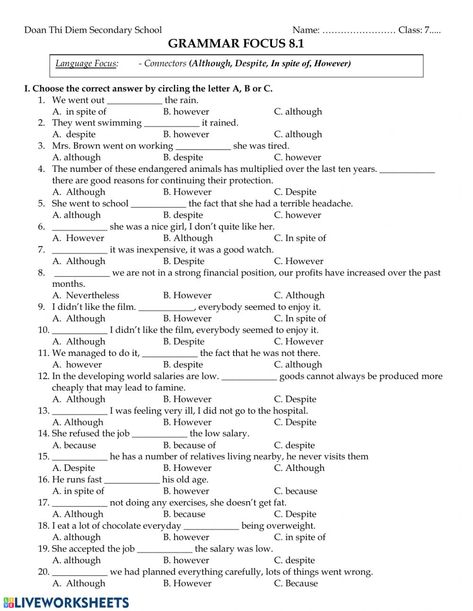 Connectors: online and pdf exercise Connectors English Worksheets, Linking Words Worksheets, Discourse Markers, Live Worksheet, Conjunctions Worksheet, English Grammar Exercises, Linking Words, Esl Teaching Resources, Grammar Quiz