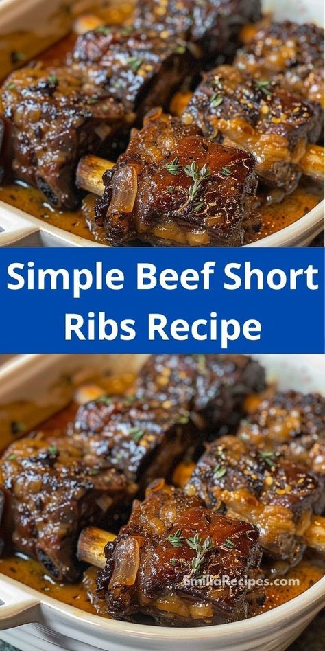 Want new beef rib recipes? Our Simple Beef Short Ribs Recipe is perfect! It's an easy beef recipe, bringing rich, comforting flavors to your table for a quick and satisfying dinner. Beef Rib Recipes, Tender Beef Short Ribs, Best Short Rib Recipe, Bbq Beef Short Ribs, Easy Steak Marinade Recipes, Beef Short Ribs Recipe, Quick Beef Recipes, Boneless Beef Short Ribs, Beef Rib