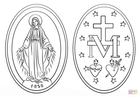 Virgin Mary Symbol, Marian Symbols Virgin Mary, Virgin Mary Stencil, Ave Maria Tattoo, Miraculous Medal Tattoo, Blessed Mother Tattoo, Maria Tattoo, Catholic Tattoos, Virgin Mary Tattoo