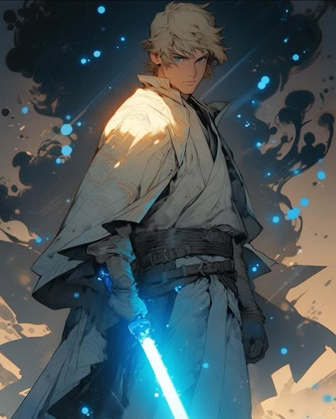 Star Wars Anime Art, Male Jedi Art, Star Wars The Clone Wars Fanart, Jedi Illustration, Jedi Character Design, Luke Skywalker Art, Jedi Oc, Jedi Padawan, Jedi Art