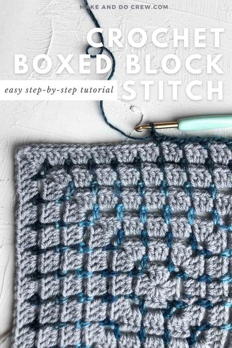 Easy Crochet Squares, Crochet Block Stitch, Crochet Box Stitch, Classic Granny Square, Block Stitch, Granny Square Baby Blanket, Make And Do Crew, Granny Square Crochet Patterns Free, Crochet Box