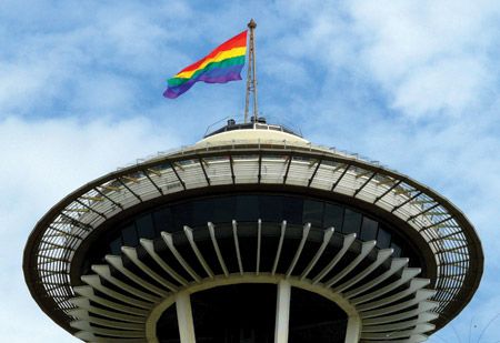 Space Needle -- Gay Pride Seattle Pride, Art Photography Women, Visit Seattle, Space Needle Seattle, Pride Day, Forward Thinking, Architecture Student, Everything Changes, Rainbow Flag