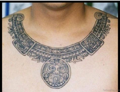 Necklace Tattoo Design, Tattoos Chest, Aztec Necklace, Aztec Tattoos, Necklace Tattoo, Aztec Tattoo, Chest Tattoo, Tattoos With Meaning, Polynesian Tattoo