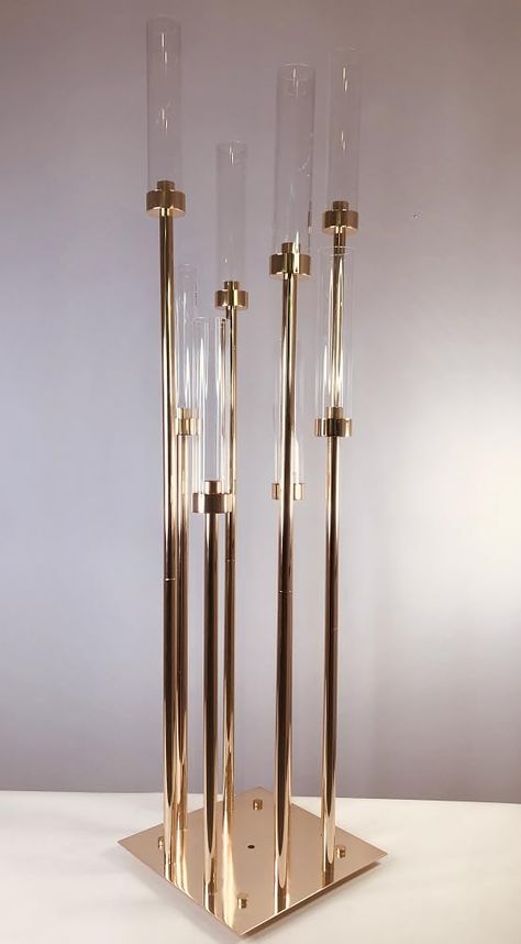 PRICES MAY VARY. Tall Centerpiece ：Decorate your wedding with a 50-inch gold candlestick candle holder centerpiece. High Quality：Candelabra made of metal and crystal glass. The electroplating process on the surface makes the candle holder sparkle. Size：Each order is for 1 candle holder. Overall Height: 50"(Contains glass tube), Base Size: 11" x 11". Total of 8 glass shades. Classic Elegance: The tall golden candelabra adds a touch of perfection to your wedding, illuminating a dazzling, dreamy pr Tall Black Vases Centerpiece, Masculine Event Decor, Christmas Candle Table Centerpieces, Big Wedding Centerpieces, Gold Candelabra Centerpiece Wedding, Tall Candle Centerpieces Wedding, Gold And Rose Gold Wedding, Tall Candle Centerpiece, Gold Candle Holders Wedding