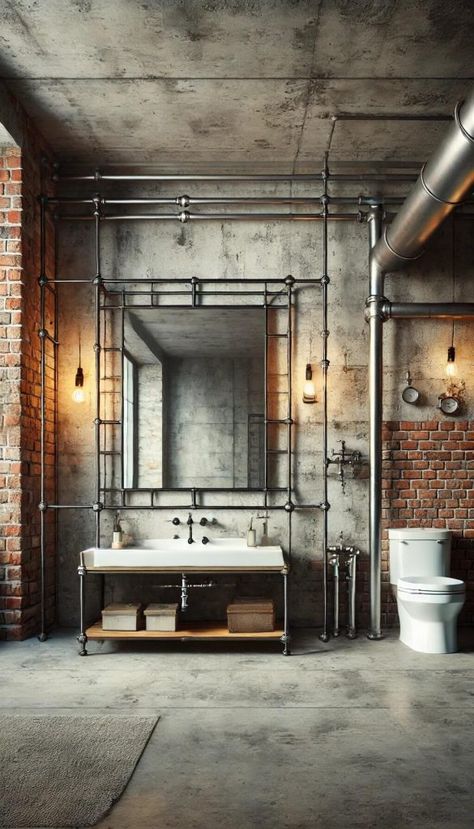 15+ Bold Masculine Bathroom Ideas You’ll Want to Steal 32 Industrial Themed Bathroom, Steam Punk Bathroom, Masculine Bathrooms, Bathroom Industrial Style, Punk Interior Design, Masculine Bathroom Design, Industrial Bathroom Ideas, Masculine Bathroom Ideas, Industrial Bathroom Decor