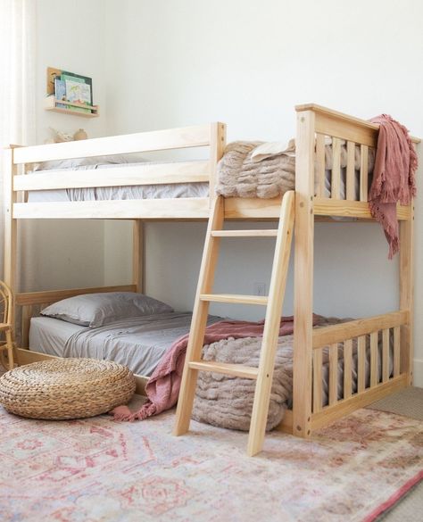 "How do I know if a low bunk is right for my little one?"⁠ .⁠ Here are some reasons a low bunk is right for you and your family:⁠ ⁠ - You're looking to maximize a small space.⁠ - Your child is on the younger side and isn't quite ready for the height of a traditional bunk bed.⁠ - You want some extra fun features like slides and curtains.⁠ ⁠ Read more about our Low Bunks here: https://shorturl.at/SUyst⁠ .⁠ Room by: @kayandcrew⁠ .⁠ #mymaxandlily #bunkbeds #girlsroominspo #girlsroomdecor #bohosty... Bunk Bed Kids, Low Bunk Bed, Girl's Rooms, Solid Wood Bunk Beds, Low Bunk Beds, Sister Room, Bed Kids, Bottom Bunk, Shared Kids Room