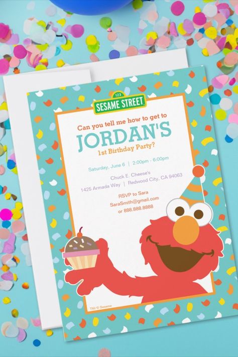 Elmo - Cupcake & Confetti 1st Birthday Invitation
Elmo says: "Happy Birthday!" This cute cartoon is here to promote a very special birthday invitation for your special day! #birthday #happybirthday #birthdaycards #birthdayparty #firstbirthday #turningone #sesame Sesame Street Birthday Invitations, Elmo Cupcakes, Confetti Birthday Party, Confetti Pattern, Birthday Party Design, Confetti Birthday, Kids Around The World, Sesame Street Birthday, 1st Birthday Invitation