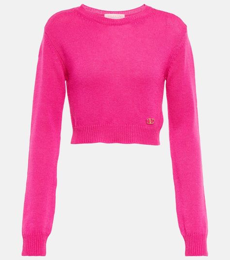 Pull Rose, Barbie Core, Gold Sweater, V Logo, Cropped Pullover, Valentino Women, Pink Style, Baddie Hairstyles, Fall Winter Outfits