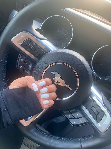 Mustang Nails, Ford Nails, White Mustang, Fake Acc, Car Ideas, Mustang Shelby, 2025 Vision, Square Nails, Dream Car