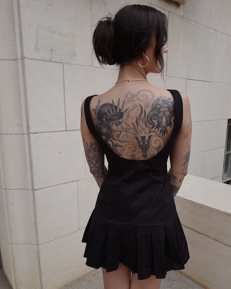 wHaT dOeS yOuR TaTtoO mEaN? 😪 . . . . . @peppermayo, back tattoo, Hecate tattoo, black Philip tattoo, the witch, black work tattoo, lady head tattoo, Austin tattoo Hecate Tattoo, Lady Head Tattoo, Black Philip, Black Work Tattoo, Austin Tattoo, Work Tattoo, Head Tattoo, Tattoo Black, Head Tattoos