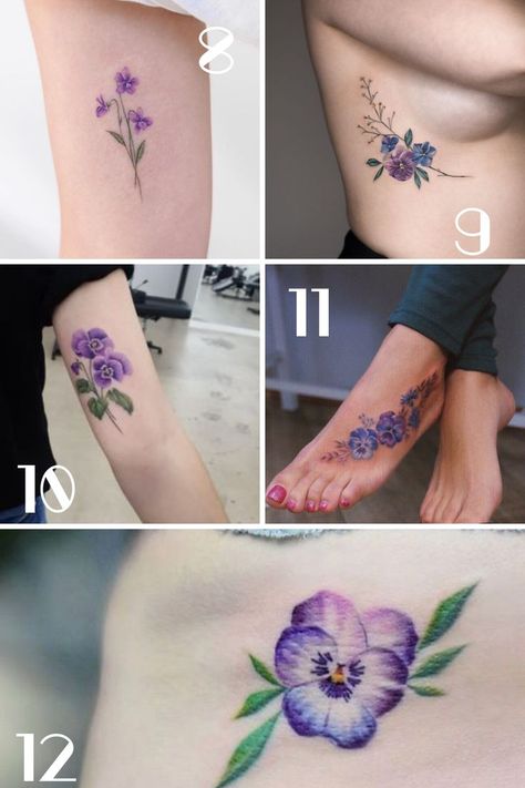 Tattoo Of A Violet Flower, Watercolor Violets Tattoo, Tiny Violet Flower Tattoo, Lily And Violet Flower Tattoo, Violet Tattoos For Women, Pansie Flower Tattoo, Watercolor Pansy Tattoo, Small Pansy Tattoo, Pansy Tattoo Design