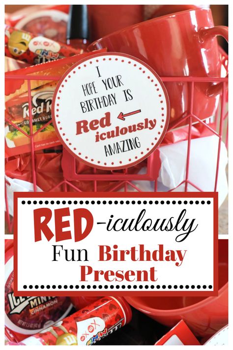 This is a red-iculously fun birthday gift that is perfect for anyone. We love this simple birthday gift idea, and you will too. #birthdaygift #birthdaypresent #birthdayidea #gifts #fungiftideas #funbirthdaypresents Birthday Boxes, Easy Birthday Gifts, Cash Gifts, Red Basket, Red Birthday, Themed Gift Baskets, Box Gifts, Creative Birthday Gifts, Birthday Gift Baskets