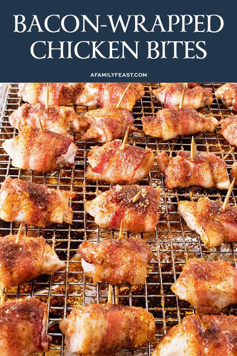 Bacon Wrapped Garlic Parmesan Chicken, Bacon Wrapped Buffalo Chicken Bites, Chicken Wrapped With Bacon, Bacon Wrapped Pheasant Recipes, Chicken Tender Appetizers, Chicken Breast Appetizers, Bacon Wrapped Chicken Appetizers, Bacon Chicken Bites, Chicken Wrapped In Bacon