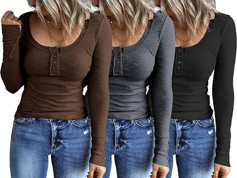 Casual Fall Fashion, Knit Structure, Casual Long Sleeve Shirts, Autumn Fashion Casual, Henley Top, Fall Fashion Outfits, Knitted Tshirt, Henley Shirts, Autumn Fashion Women