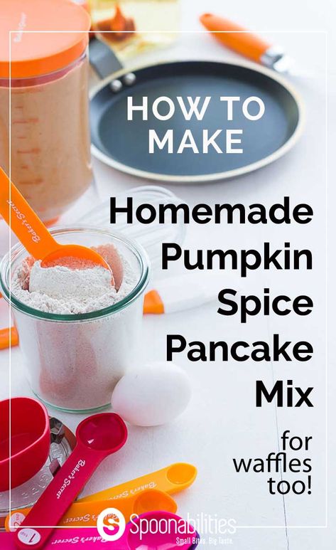 How to make homemade pumpkin spice pancake mix. Then make Spiced Pumpkin Pancakes for Breakfast. It's as easy as 1-2-well it's really just as easy as "1". In a large bowl, mix together all-purpose flour, white whole wheat flour, pumpkin pie spice, baking powder, nonfat dry milk powder, sugar and salt. See the recipe at Spoonabilities.com for exact measurements. #pancakemix #pumpkinspice #pumpkinPancakes via @Spoonabilities Pancakes Easy Recipe, Healthy Mug Recipes, Pumpkin Pancake, Homemade Pancake Mix, Pumpkin Spice Pancakes, Breakfast Cooking, Breakfast Homemade, Homemade Pumpkin Spice, Pumpkin Desserts