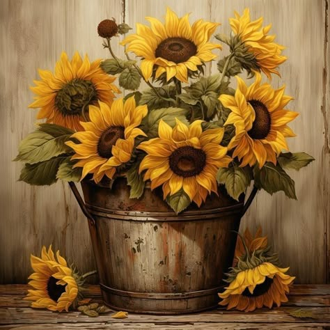 Potted Sunflowers, Sunflower Vase, Rustic Metal Wall Art, Craft Painting, Seni Dan Kraf, Autumn Flowers, Handmade Mosaic, Felt Projects, Gems Art