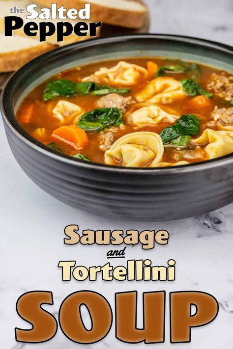 Easy & Delicious Tortellini Soup made in the Ninja Foodi or Instant Pot Pressure Cooker. Ready in under 30 minutes. Easy prep. Perfect for any season. Sausage Spinach Tortellini Soup, Sausage Spinach Tortellini, Soup With Sausage And Spinach, Tortellini Soup With Sausage, Cheese Tortellini Soup, Soup Weather, Soup With Sausage, Sausage And Spinach, Spinach Tortellini Soup