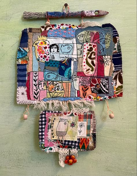 HMP and fabric with polymer clay. Heather Chontos, Hand Sewing Machine, 2025 Journal, Homemade Paper, Mixed Media Textile Art, Mixed Media Art Techniques, Bohemian Fabric, Mixed Media Textiles, Weaving Inspiration