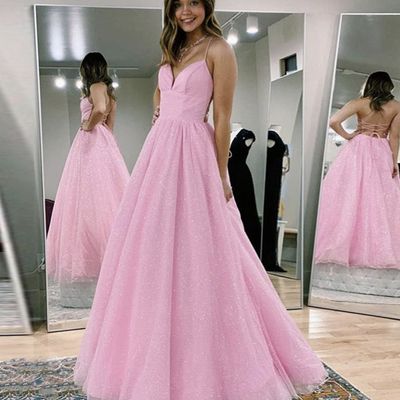 Sparkly Ball Gown, Prom Dresses Long Pink, Graduation Party Dresses, Pink Evening Dress, Pink Formal Dresses, Pink Prom, Backless Prom Dresses, A Line Prom Dresses, Gown Prom